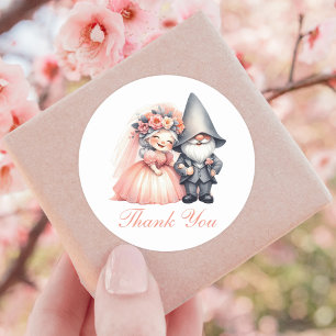 Whimsical Garden Gnome Rustic Wedding Thank You Classic Round Sticker
