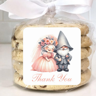 Whimsical Garden Gnome Rustic Wedding Thank You Square Sticker