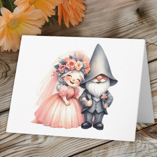 Whimsical  Garden Gnome Summer Orange Wedding  Card