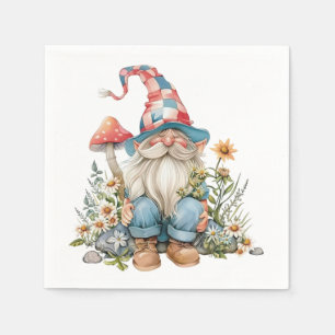 Whimsical Garden Gnome Wildflowers Floral Summer Napkin