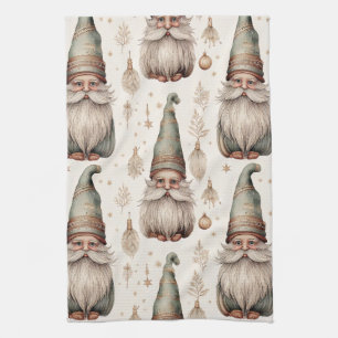 Whimsical Garden Gnomes & Botanical (1) Tea Towel