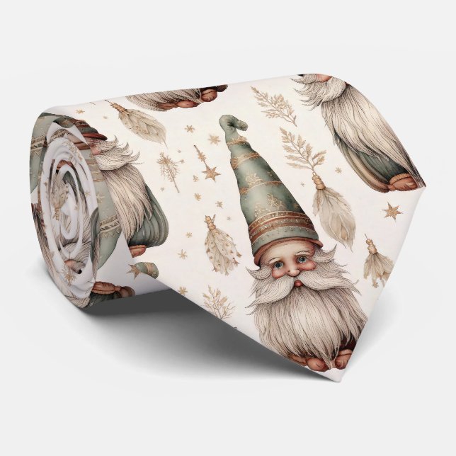 Whimsical Garden Gnomes & Botanical (1) Tie (Rolled)