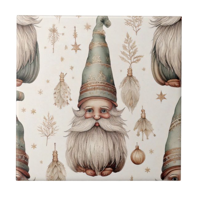 Whimsical Garden Gnomes & Botanical (1) Tile (Front)