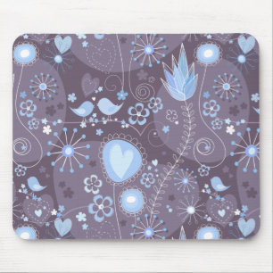 Whimsical garden in blue and grey mouse mat