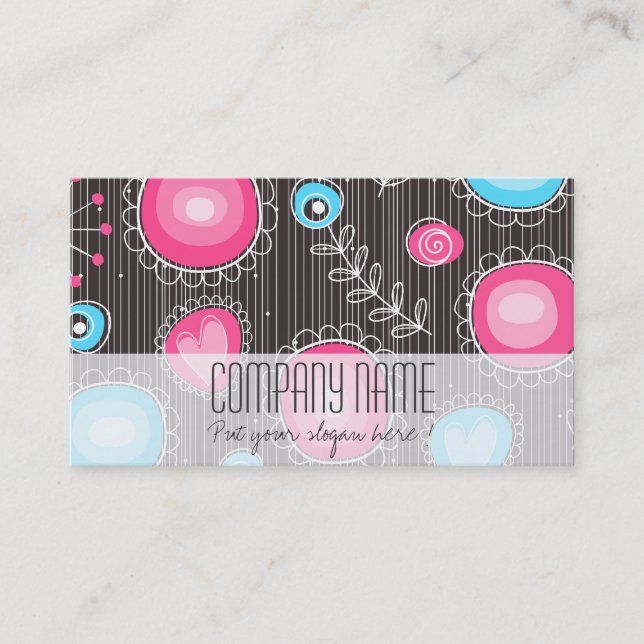 Whimsical Garden in Blue and Pink Business Card (Front)