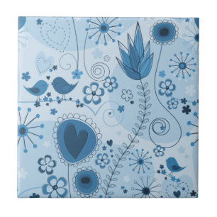 Whimsical garden in blue tile