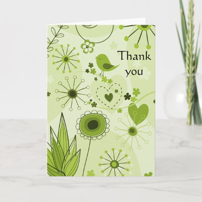 Whimsical Garden in Green Thank You Card (Front)