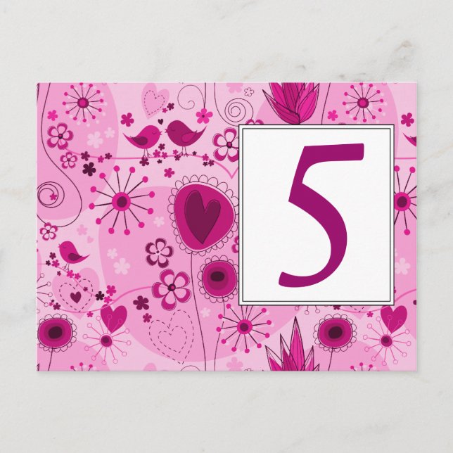 Whimsical Garden in Pink Table Number Postcard (Front)