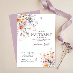 Whimsical Garden Lavender Butterfly Baby Shower Invitation