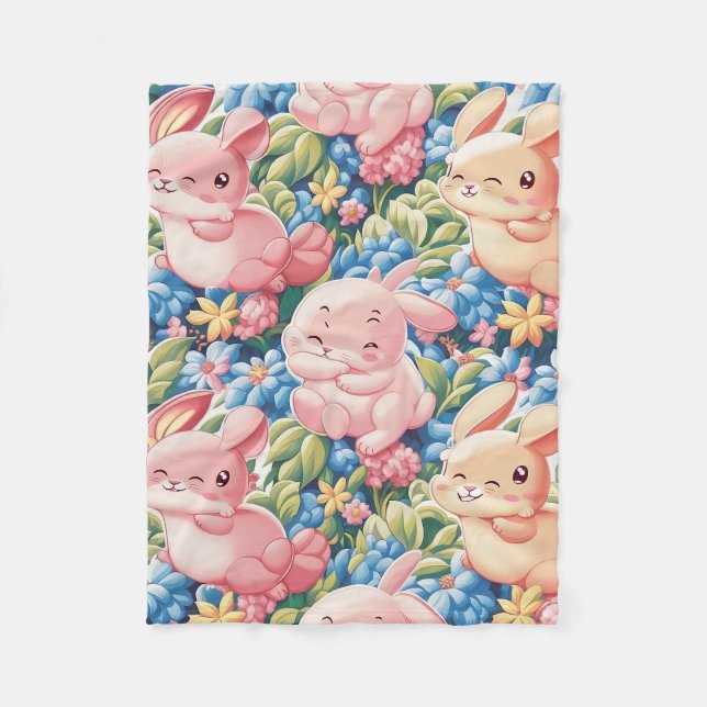 Whimsical Garden of Playful Rabbits Blanket Design (Front)