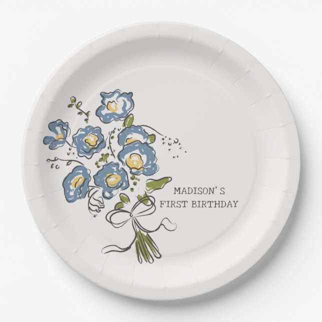 Whimsical Garden Party Bright Floral Birthday Paper Plate (Front)