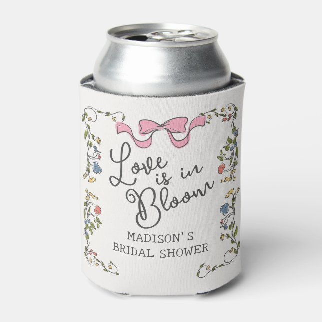 Whimsical Garden Party Doodle Floral Bridal Shower Can Cooler (Can Front)