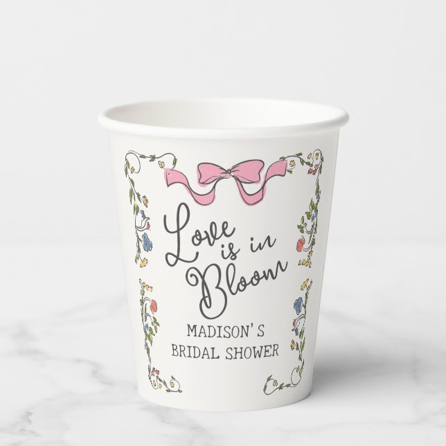 Whimsical Garden Party Doodle Floral Bridal Shower Paper Cups (Back)