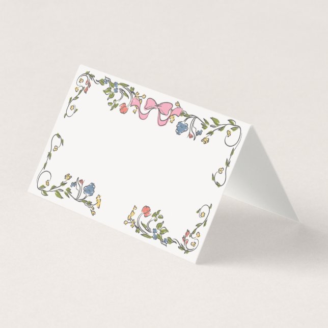 Whimsical Garden Party Doodle Floral Place Card (Front)