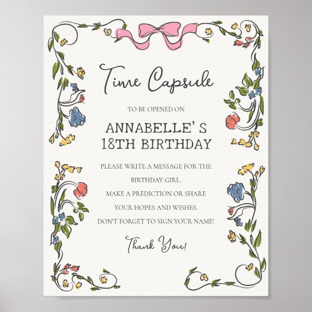 Whimsical Garden Party Flora Birthday Time Capsule Poster (Front)