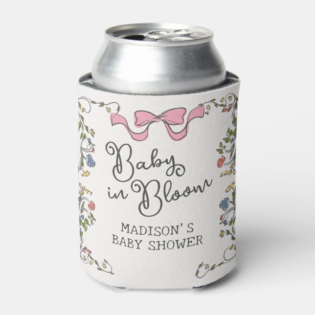 Whimsical Garden Party Floral Doodle Baby Shower Can Cooler (Can Front)