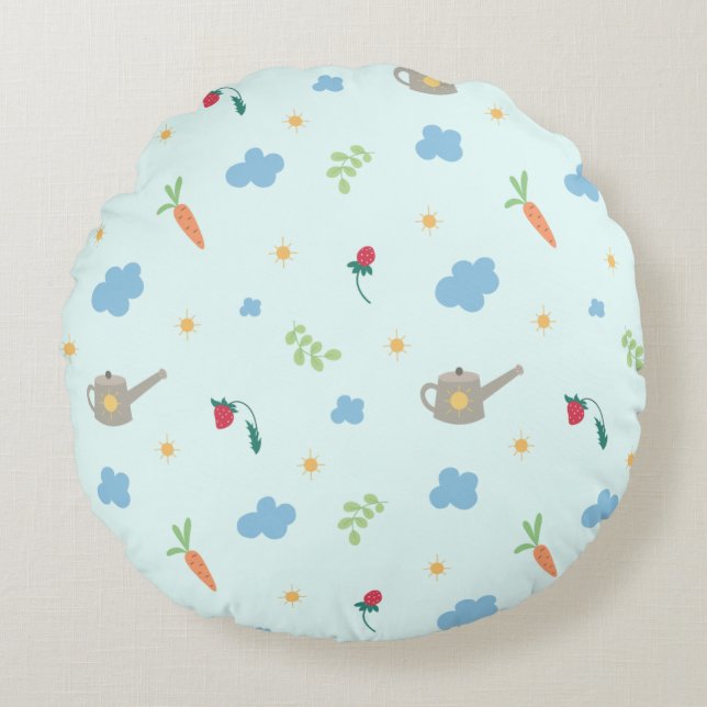 Whimsical Garden Pattern Round Cushion (Front)