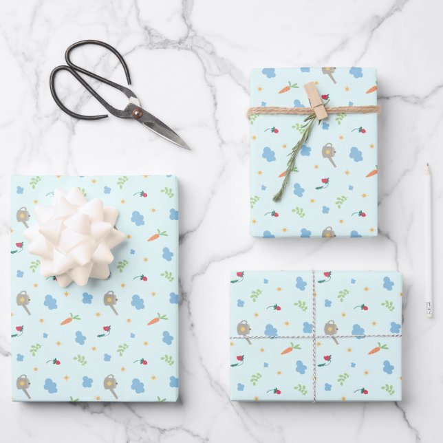 Whimsical Garden Pattern Wrapping Paper Sheet (Front)