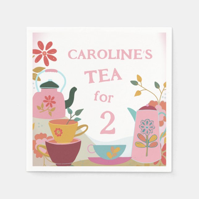 Whimsical Garden Pink Tea Party 2nd Birthday Napkin (Front)