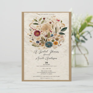 Whimsical Garden Pressed Flowers Bohemian Bridal  Invitation