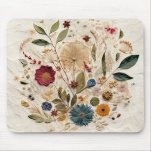 Whimsical Garden Pressed Flowers Bohemian Mouse Mat