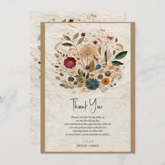 Whimsical Garden Pressed Flowers Bohemian Wedding Invitation (Front/Back)