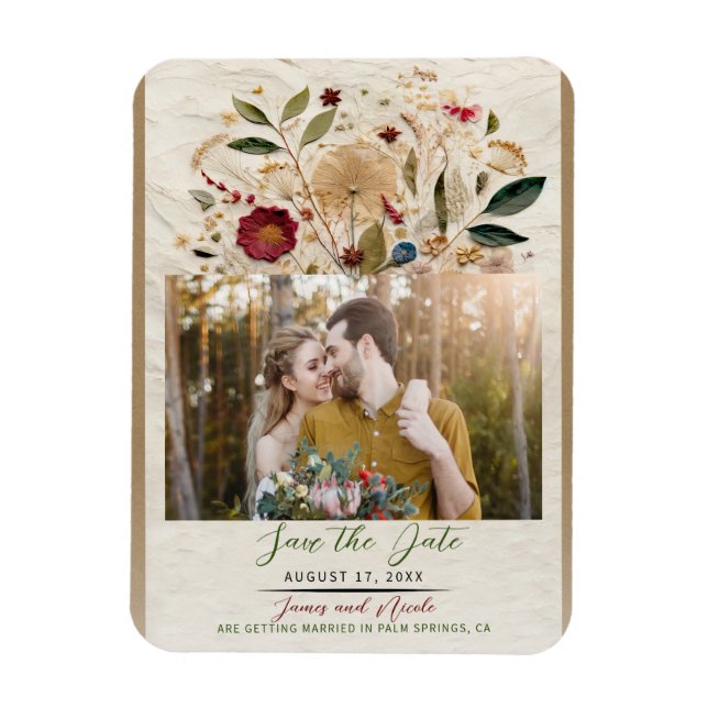 Whimsical Garden Pressed Flowers Bohemian Wedding Magnet (Vertical)
