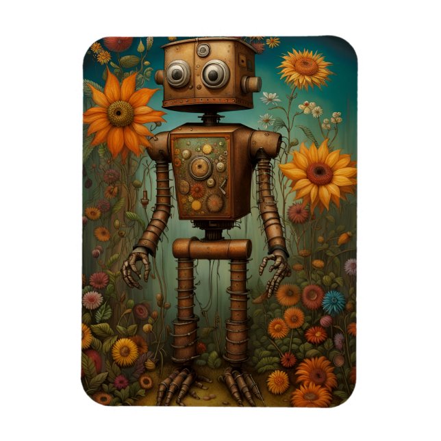 Whimsical Garden Robot | Digital Art  Magnet (Vertical)
