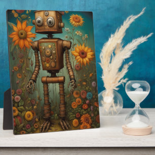 Whimsical Garden Robot   Digital Art Tabletop Plaque