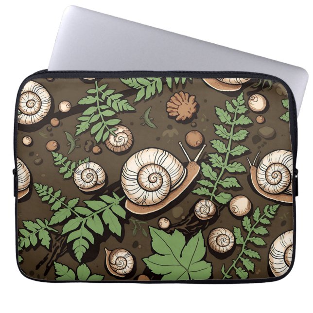 Whimsical Garden Snail Herb Pattern Laptop Sleeve (Front)