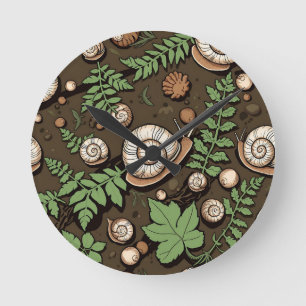 Whimsical Garden Snail Herb Pattern Round Clock