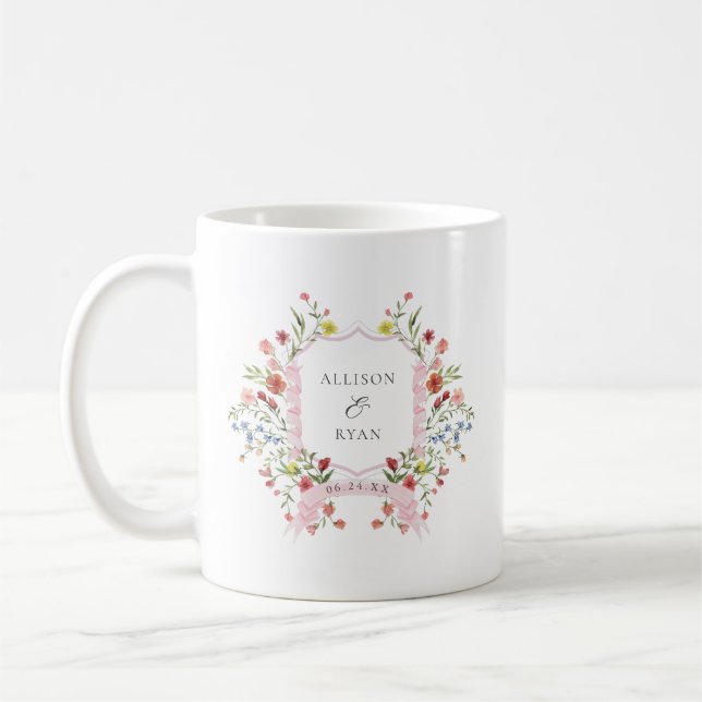 Whimsical Garden Wedding Crest Monogram Coffee Mug (Left)
