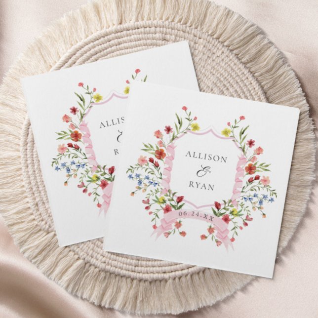 Whimsical Garden Wedding Crest Monogram Napkin (Creator Uploaded)