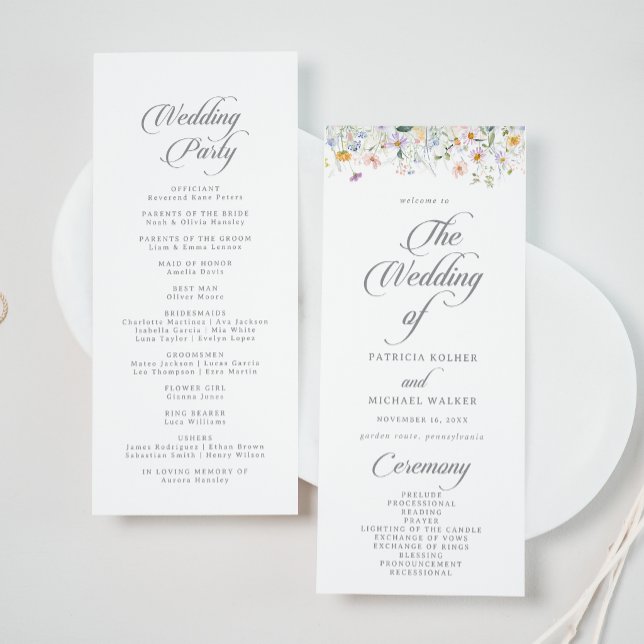 Whimsical Garden Wildflower Tea Length Wedding Programme (Creator Uploaded)