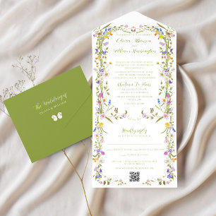 Whimsical Garden Wildflower Wedding All In One Invitation