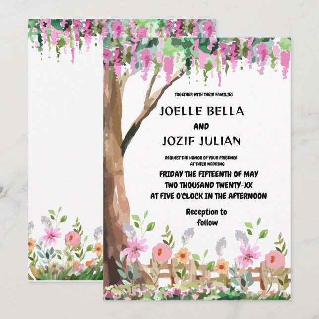 Whimsical Garden Wildflower Wedding Invitation (Front/Back)