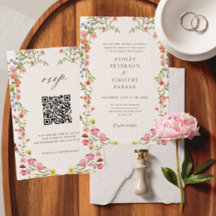 Whimsical Garden Wildflower Wedding QR Code Invitation