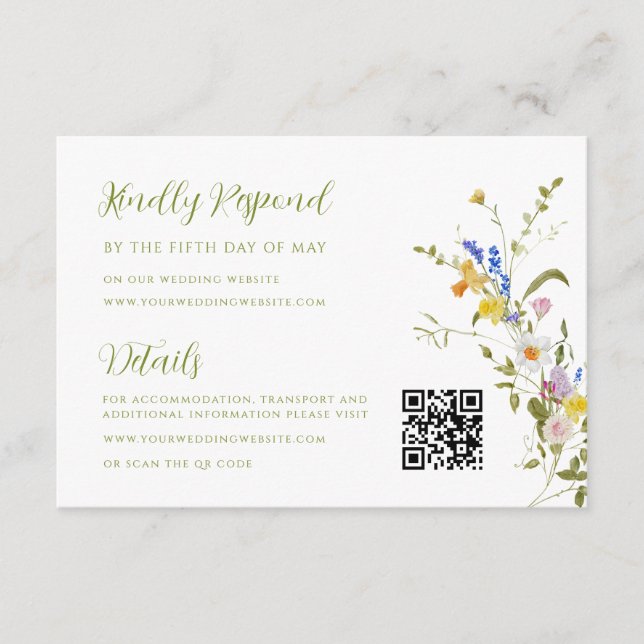 Whimsical Garden Wildflower Wedding RSVP Details Enclosure Card (Front)