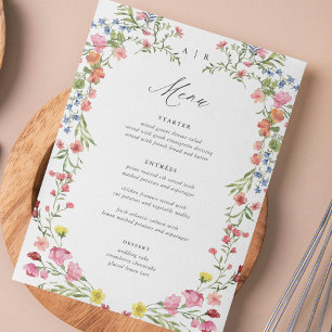 Whimsical Garden Wildflower Wedding Table Menu