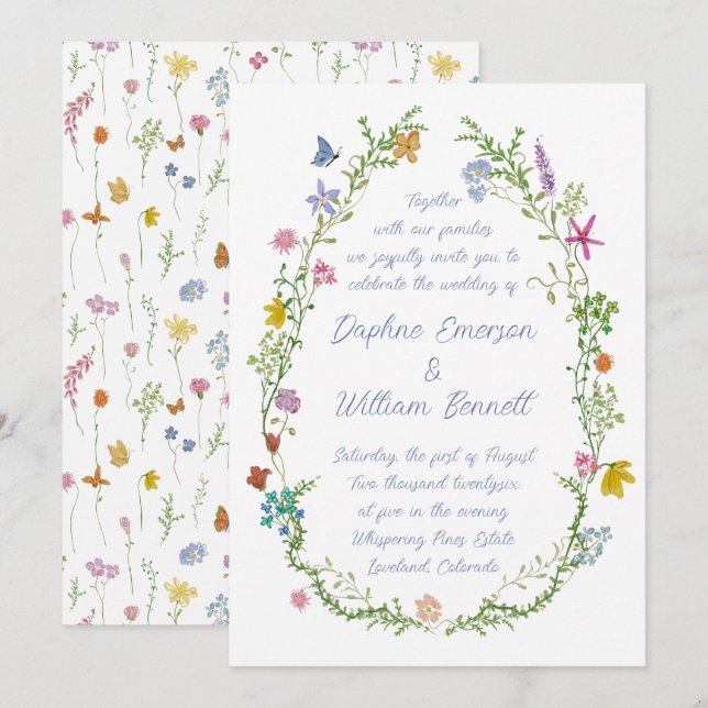 Whimsical Garden Wildflowers Wedding Invitation (Front/Back)