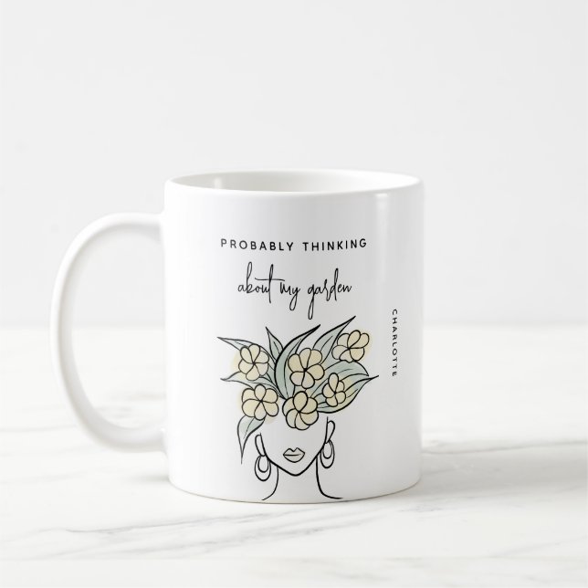 Whimsical Gardener Yellow Floral Personalised  Coffee Mug (Left)