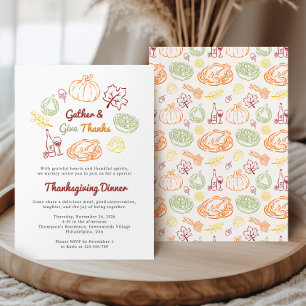 Whimsical Gather and Give Thanks Thanksgiving Invitation