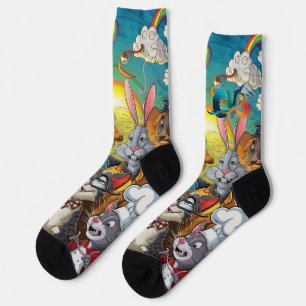 "Whimsical Gathering: A Cartoon Menagerie" Socks