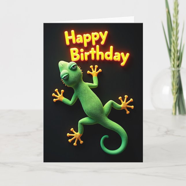 Whimsical Gecko Birthday Card (Front)