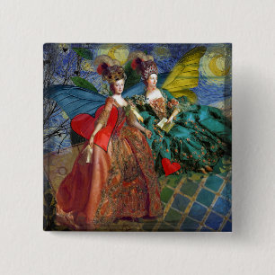 Whimsical Gemini Astrology Artwork Painting 15 Cm Square Badge
