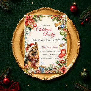 Whimsical German Shepherd Christmas Party Invitation