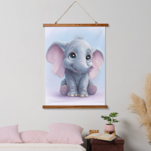 Whimsical Ghibli-Inspired Baby Elephant Art Print Hanging Tapestry