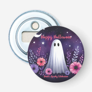 Whimsical Ghost and Floral Spooky Pink Purple Bottle Opener