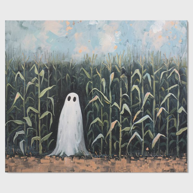 Whimsical Ghost Corn Field Decoupage Wrapping Paper (Flat)