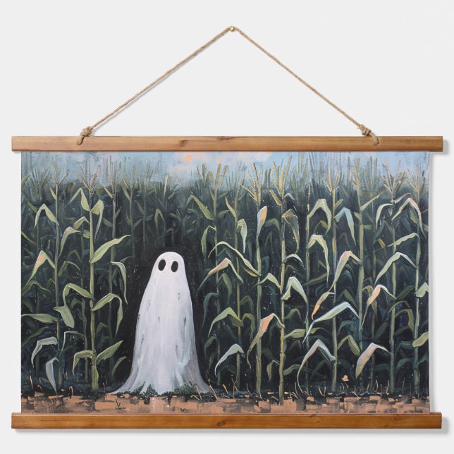 Whimsical Ghost Corn Field Oil Painting Hanging Tapestry (Front)